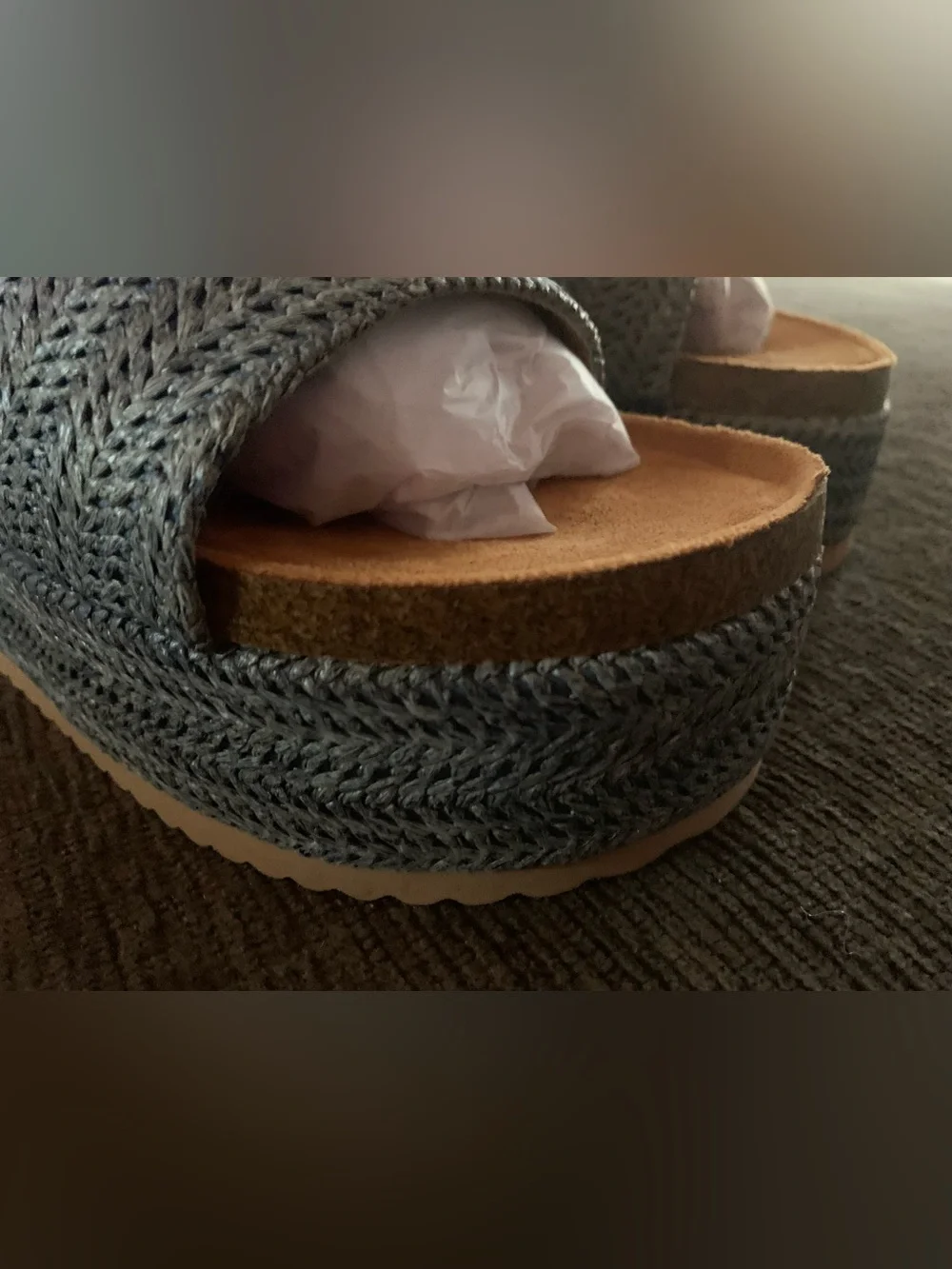 Cape Robbin woven platform slides featuring a textured silver upper